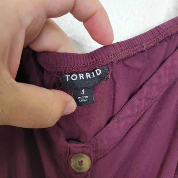 Torrid 4X Fit and Flare Burgundy Button Front Camisole Rayon Blouse Tank Top - Picture 4 of 7